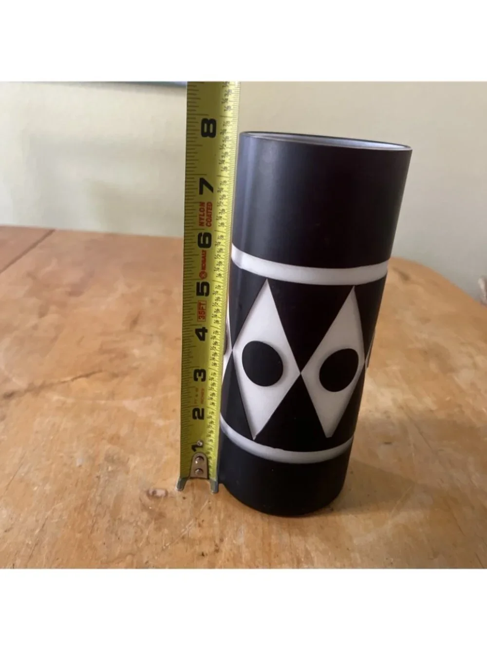Vintage Czech Republic Black Cut to White Art Glass Cylinder Vase 8